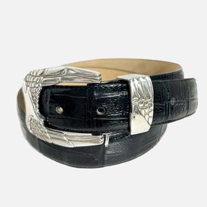 Vintage Raymond Floyd Croc Emboss Leather Belt Silver Toned Hardware Post Buckle
